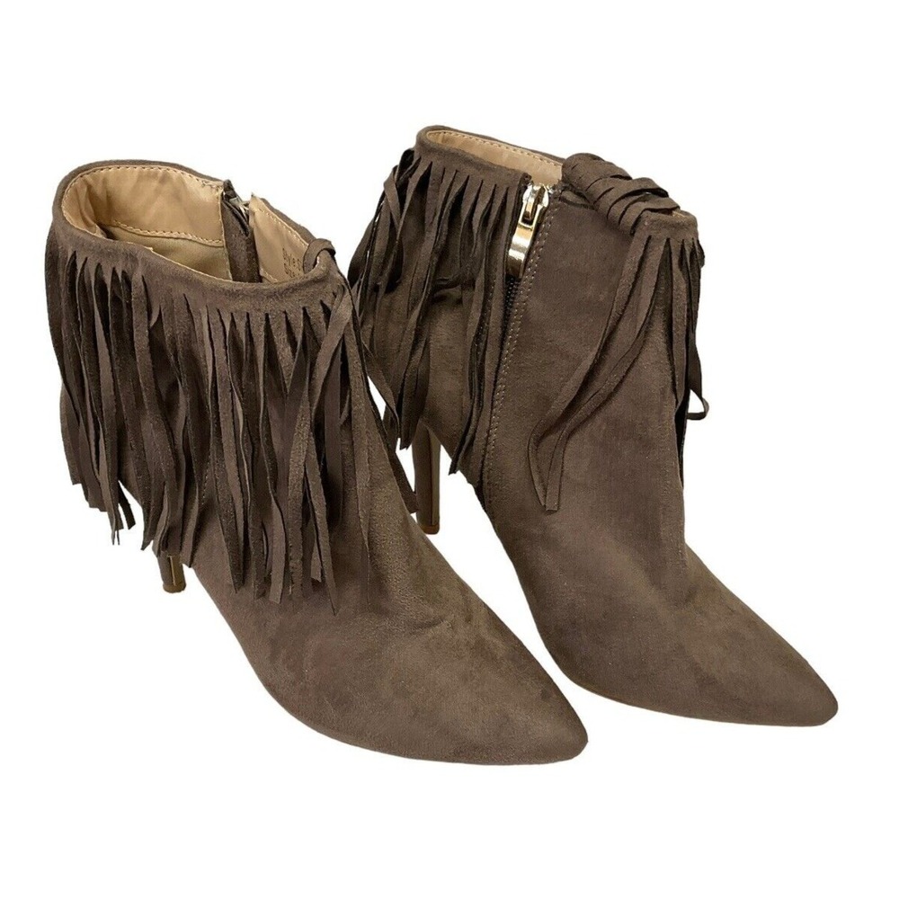 ADRIANA SHANA -23 Woman's Brown‎ High Heel Zip Up Fringe Ankle Boot Size 8.5